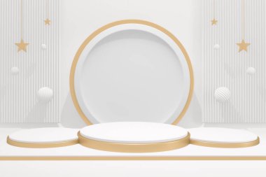 Beyaz podyum minimum tasarım ürünü sahnesi. 3d oluşturma
