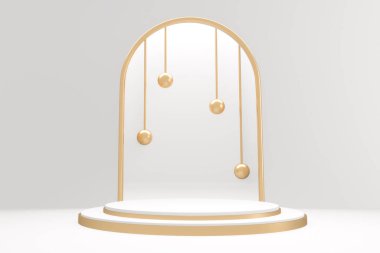 Beyaz podyum minimum tasarım ürünü sahnesi. 3d oluşturma