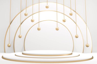 Beyaz podyum minimum tasarım ürünü sahnesi. 3d oluşturma