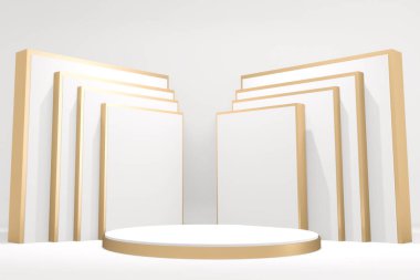 Beyaz podyum minimum tasarım ürünü sahnesi. 3d oluşturma