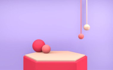 Mor podyum geometrik ürün sunumu. 3B görüntüleme