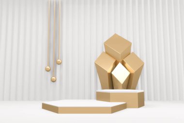 Beyaz podyum en az tasarım ürünü sahnesi. 3d oluşturma