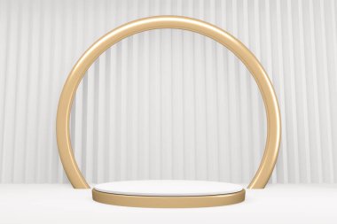 Beyaz podyum en az tasarım ürünü sahnesi. 3d oluşturma