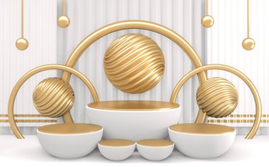 Beyaz podyum en az tasarım ürünü sahnesi. 3d oluşturma