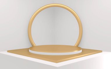 Beyaz stil, podyum minimum geometrik. 3B görüntüleme