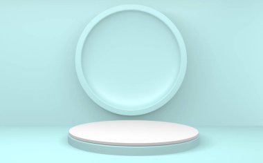 Cyan blue podium minimal tasarım ürünü sahnesi. 3d oluşturma