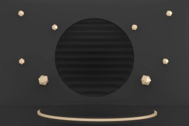 Koyu renk, siyah minimal podyum eometrik. 3B görüntüleme