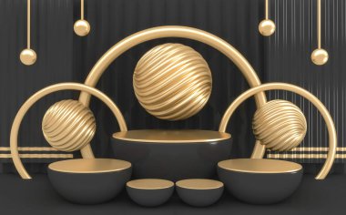 Koyu renk, siyah minimal podyum eometrik. 3B görüntüleme