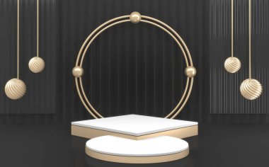 Koyu renk, siyah minimal podyum eometrik. 3B görüntüleme