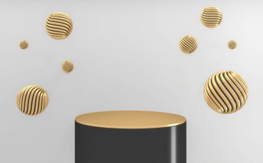 Koyu renk, siyah minimal podyum eometrik. 3B görüntüleme