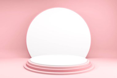 Sevgililer Günü pembe podyumu en az tasarım ürünü sahnesi. 3d oluşturma