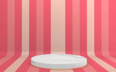 Sevgililer Günü pembe podyumu en az tasarım ürünü sahnesi. 3d oluşturma