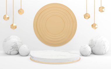 Beyaz stil, podyum minimum geometrik. 3B görüntüleme