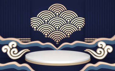 Mavi Podyum, minimal podyum geometrik ve dekorasyon rengi Japon tonu 3D