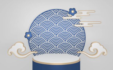 Mavi Podyum, minimal podyum geometrik ve dekorasyon rengi Japon tonu 3D