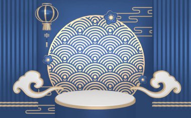 Mavi Podyum, minimal podyum geometrik ve dekorasyon rengi Japon tonu 3D