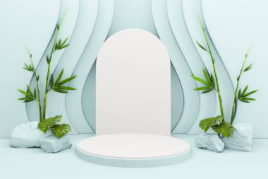 Cyan Tropikal Podyum geometrik ve bambu Japon dekorasyonu 3D