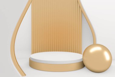 Altın Podyum minimal geometrik beyaz ve altın rengi soyut 3D görüntüleme