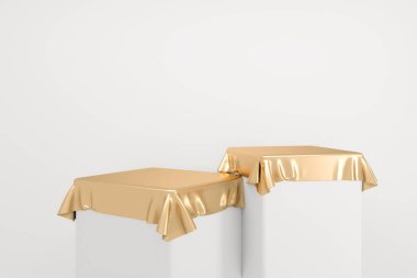 Altın Podyum minimal geometrik beyaz ve altın rengi soyut 3D görüntüleme