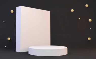 Modern Black soyut tasarım podyumu kozmetik ürün geometrisini gösteriyor. 3B görüntüleme