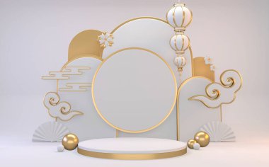 Modern beyaz soyut, tasarım podyumu kozmetik ürün geometrisi gösteriyor. 3B görüntüleme