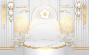 Modern beyaz soyut, tasarım podyumu kozmetik ürün geometrisi gösteriyor. 3B görüntüleme