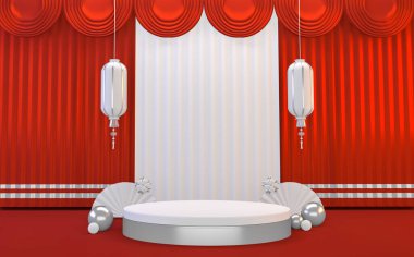 3D görüntüleme. Kızıl Çin podyumu minimum geometrik