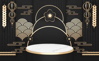 Koyu siyah podyum minimum geometrik 3D görüntüleme