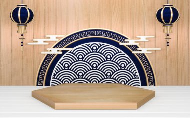 Daire Beyaz Tahta Podyum minimal geometrik ve dekorasyon Japon tarzı soyut 3D görüntüleme