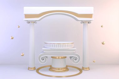 Kozmetik ürünler için modern beyaz podyum boşluğu. 3B görüntüleme