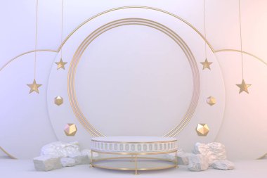 Kozmetik ürünler için modern beyaz podyum boşluğu. 3B görüntüleme