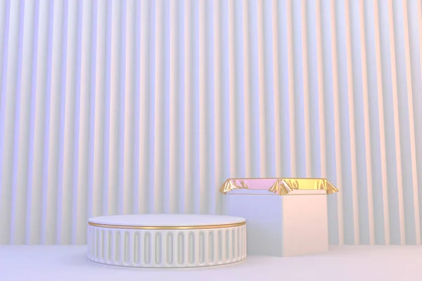 Pedestal Moderno Blanco Dorado Para Presentación Productos Cosméticos Renderizado — Foto de Stock