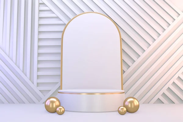 Pedestal Moderno Blanco Dorado Para Presentación Productos Cosméticos Renderizado — Foto de Stock