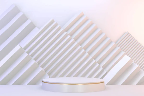 Pedestal Moderno Branco Ouro Para Apresentação Produtos Cosméticos Renderização — Fotografia de Stock