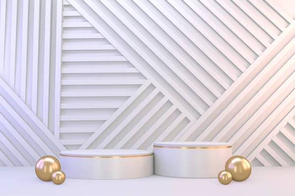 Pedestal Moderno Blanco Dorado Para Presentación Productos Cosméticos Renderizado — Foto de Stock