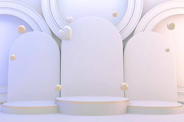 Renderowanie Nowoczesny Minimalistyczny Makieta Biały Złoty Podium Abstrakcyjny Wyświetlacz Cylindra — Zdjęcie stockowe
