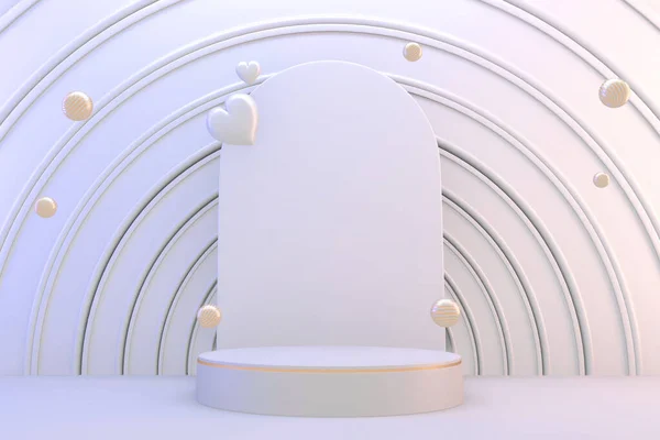 Renderizado Moderna Maqueta Minimalista Blanco Oro Podio Pantalla Cilindro Abstracto — Foto de Stock