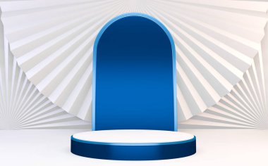 Ürün için Mock up Blue Podium En düşük geometrik tasarım 3D görüntüleme