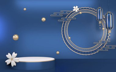 Ürün için Mock up Blue Podium En düşük geometrik tasarım 3D görüntüleme