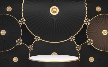 Siyah ve beyaz podyum minimum geometrik 3D görüntüleme