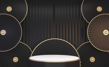 Siyah ve beyaz podyum minimum geometrik 3D görüntüleme