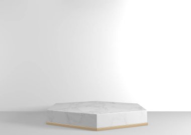 Kozmetik ürünler için lüks Hexagon Podyumu beyaz graniti. 3B görüntüleme