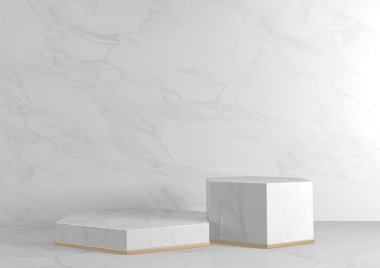 Kozmetik ürünler için lüks Hexagon Podyumu beyaz graniti. 3B görüntüleme