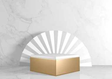 Arkaplan granitinde kozmetik ürün için kare dikdörtgen beyaz. 3d oluşturma