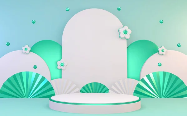 Mock Mint Podium För Produktvisning Med Minimal Geometrisk Design Rendering — Stockfoto