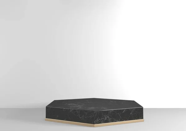 Luxury Hexagon Podium Black Granite Show Cosmetic Product Geometric White — Stock Photo, Image