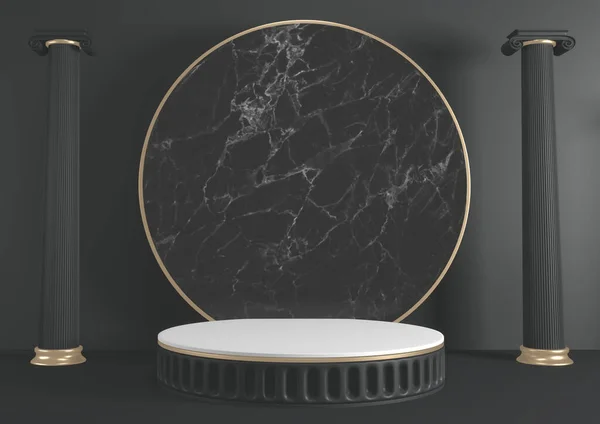 Modern Svart Granit Bakgrund Och Svart Podium Visa Kosmetiska Produkt — Stockfoto