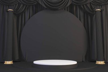 3D görüntüleme, Altın Lüks Podyum Roma tarzı arka plan siyahı ürün gösterimi için.