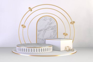3D görüntüleme, lüks podyum roma tarzı arkaplan beyaz ürün göstermek için.