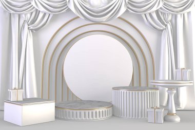 3D görüntüleme, lüks podyum roma tarzı arkaplan beyaz ürün göstermek için.